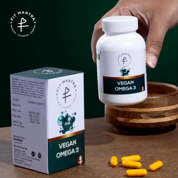FIT MANTRA Vegan Omega 3 Plant Sourced 60 Capsules 1000mg, Algal Oil with DHA for Brain & Heart Health, Improves Joints, Eye, Hair and Skin Health for Men & Women - Image 3