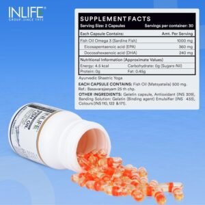 INLIFE Fish Oil Omega 3 Capsule 1000mg | Double Strength | Supplement for Heart, Brain and Joint Health for Men Women | EPA:DHA 36:24-60 Liquid Filled Capsules – Pack of 2