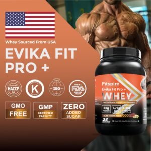 Fitspire Evika Fit Super Pro plus Whey Protein | 100g Serving | 36g Protein | 7.76g BCAA | 0 Added Sugar | 100% Authentic & No Adulteration| Muscle Growth & Recovery |Free Blender (Kesar Pista 2 Lbs)