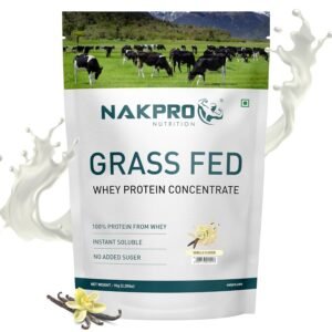 NAKPRO Grass Fed Whey Protein Concentrate | 26.33g Protein, 5.7g BCAA | Muscle Gain, Strength, Muscle Recovery Protein Powder for Men, Women & Athletes (1 Kg, Vanilla)