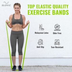 SLOVIC Latex Thera Band for Women | Resistance Band Set for Home Exercise | Exercise Bands for workout for Gym, Yoga, Cardio and Fitness | Gym Equipment for home workout for Men & Women| Green – Light